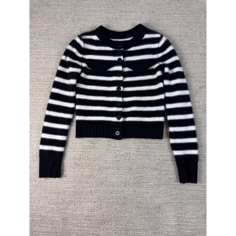 Maeve Anthropologie 100% Cashmere Striped Carigan Peter Pan Collar Black White S